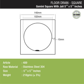 Gemini Square Floor Drain with Jali (5.5 x 5.5 Inches) - LIPKA - Lipka Home