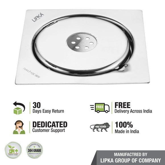 Gemini Square Floor Drain with Jali and Hole (5.5 x 5.5 Inches) with Hole - LIPKA - Lipka Home