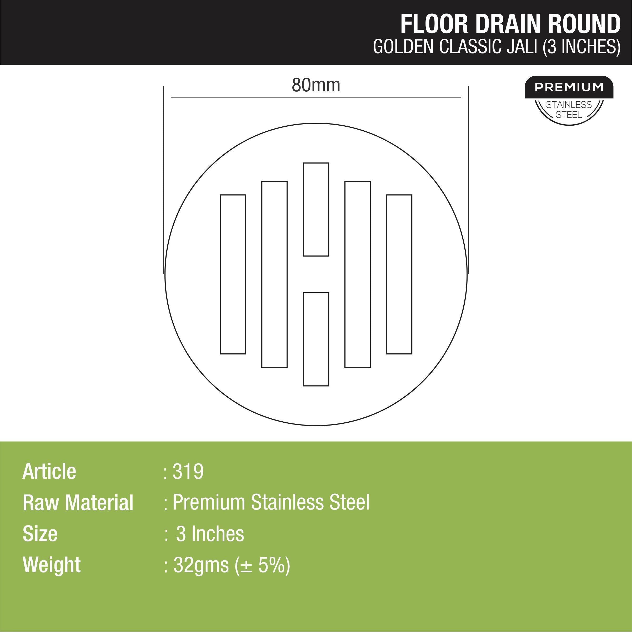 Golden Classic Jali Round Floor Drain (3 inches) dimensions and sizes