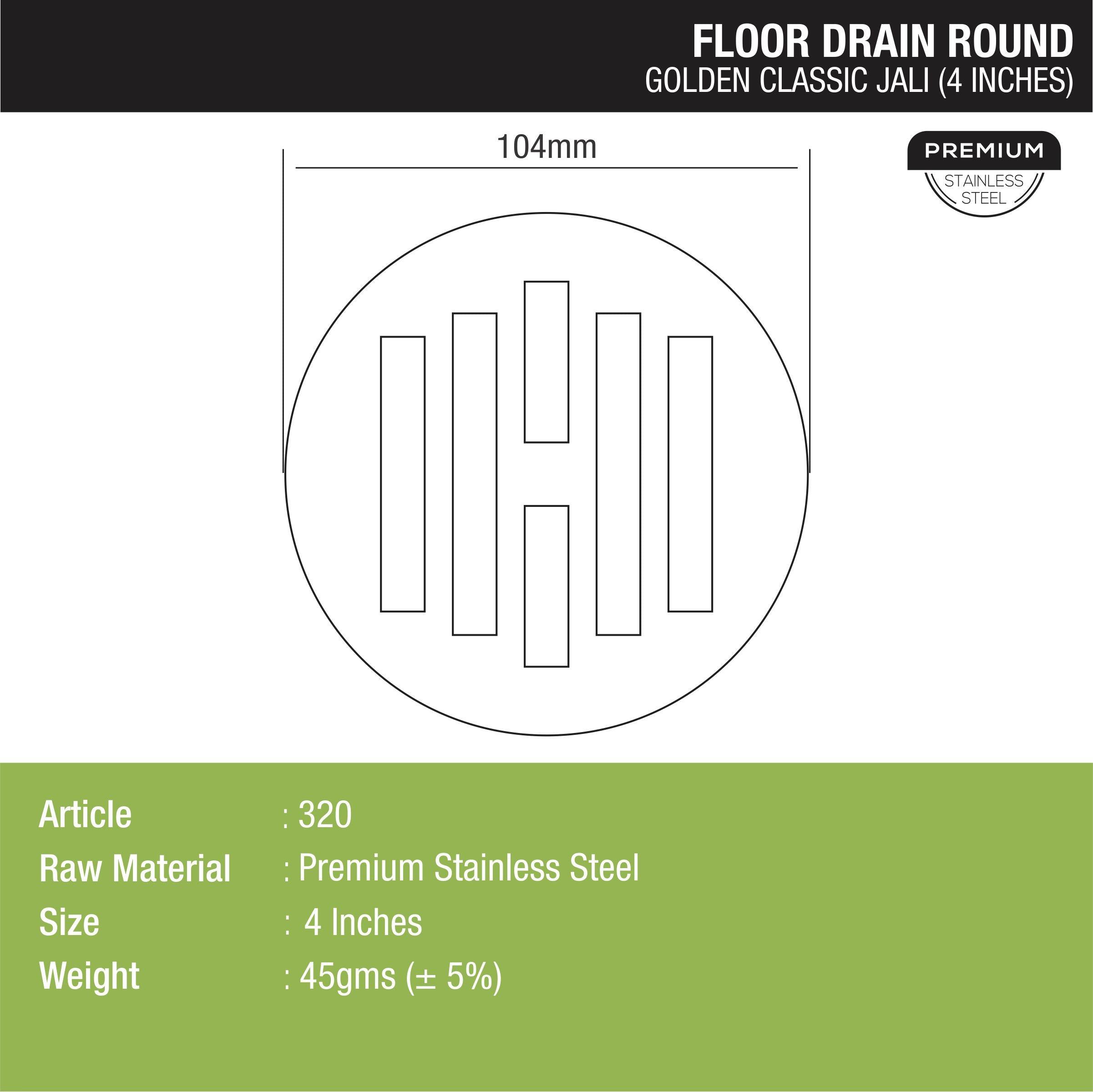 Golden Classic Jali Round Floor Drain (4 inches) dimensions and sizes