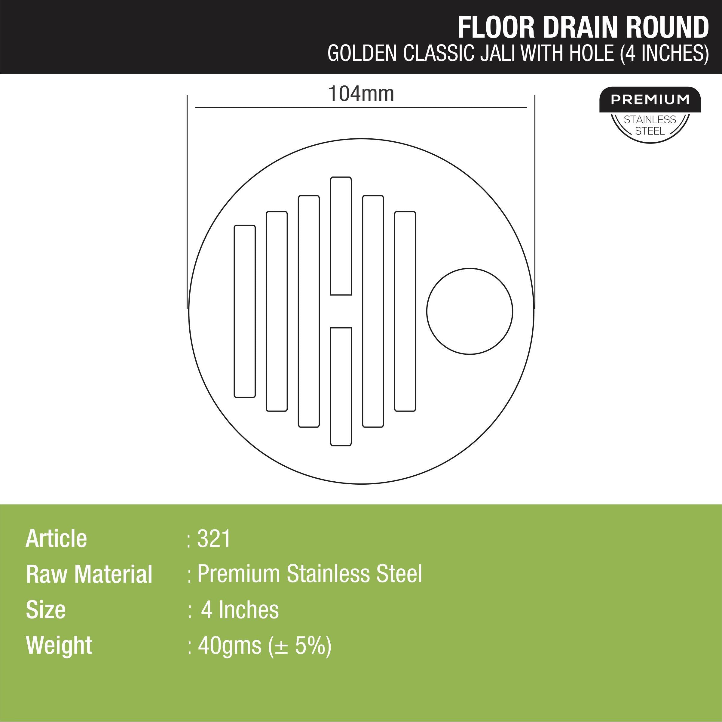 Golden Classic Jali Round Floor Drain with Hole (4 inches) dimensions and sizes