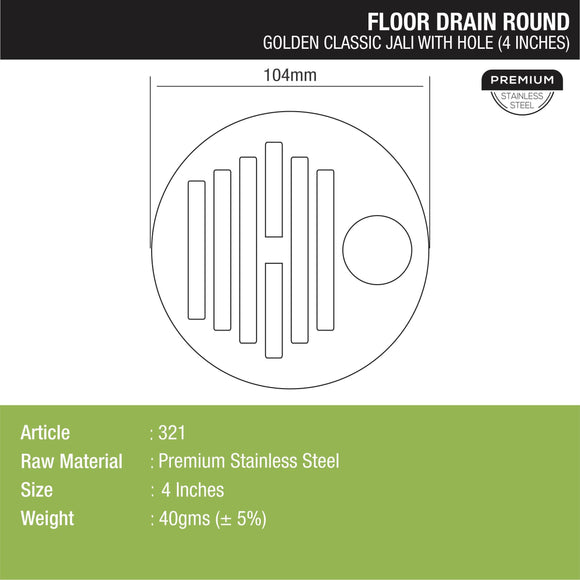 Golden Classic Jali Round Floor Drain with Hole (4 inches) - LIPKA - Lipka Home
