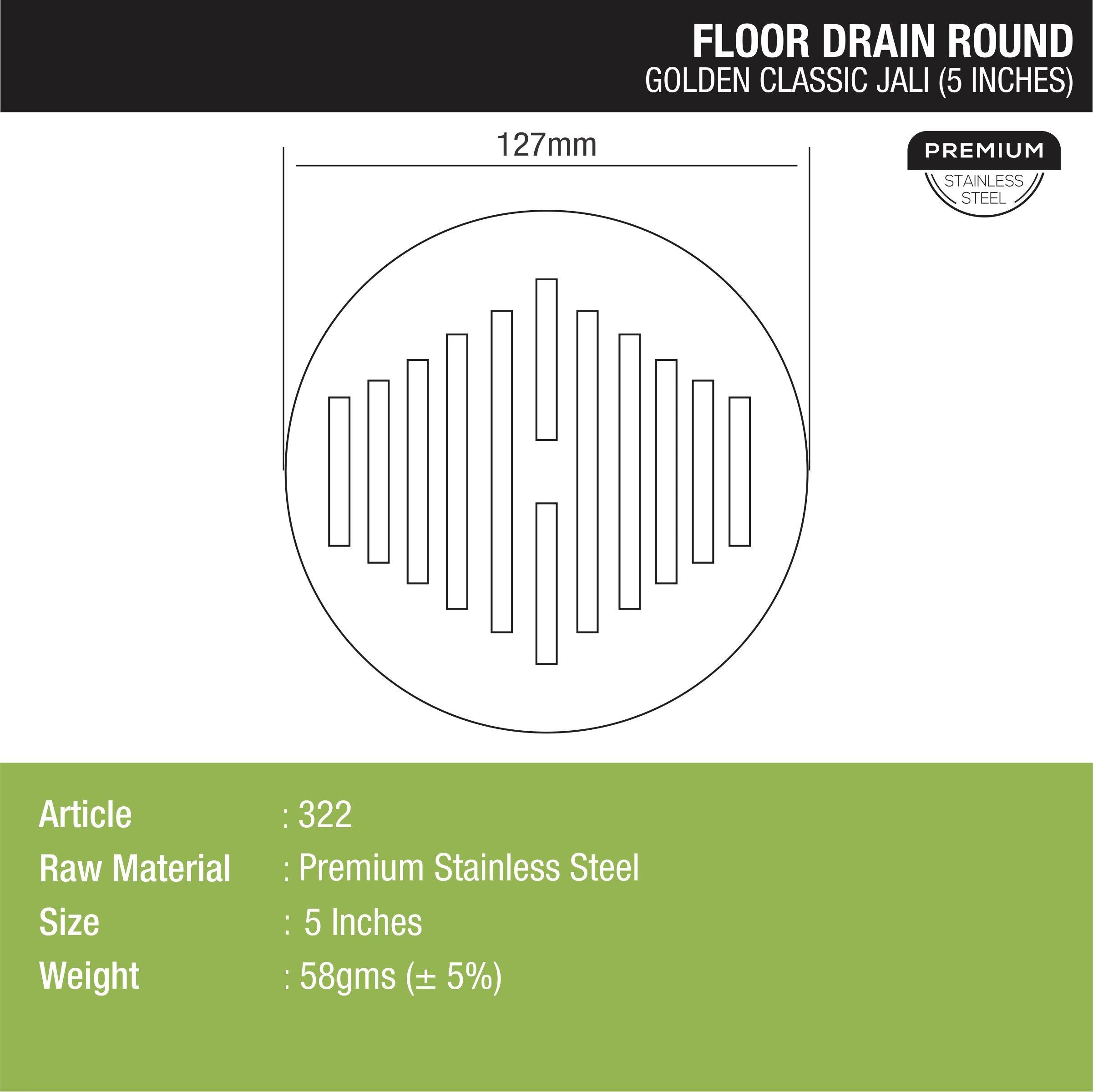 Golden Classic Jali Round Floor Drain (5 inches) dimensions and sizes