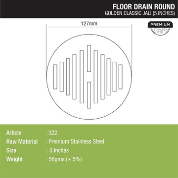 Golden Classic Jali Round Floor Drain (5 inches) - LIPKA - Lipka Home