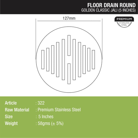 Golden Classic Jali Round Floor Drain (5 inches) - LIPKA - Lipka Home