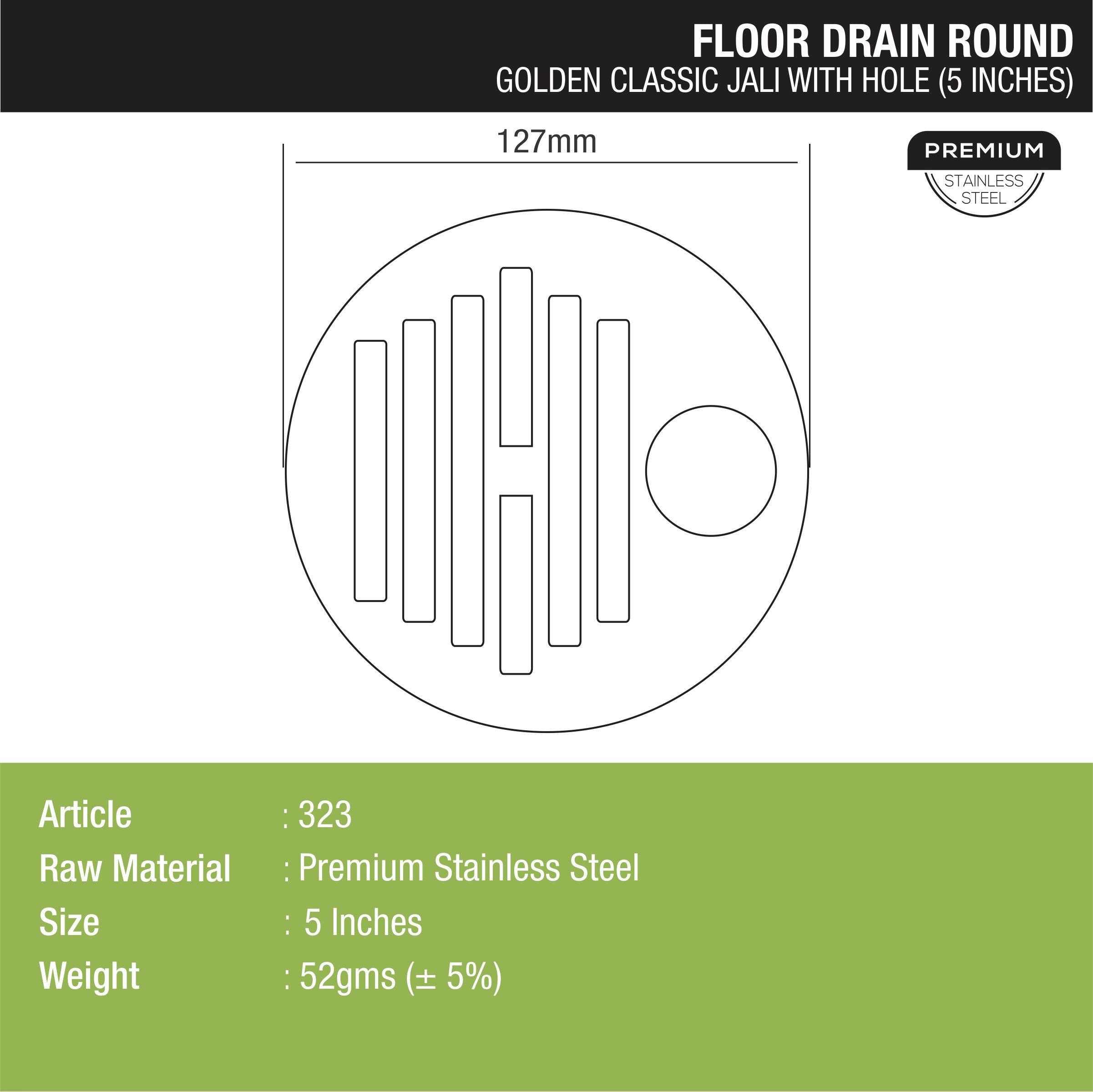 Golden Classic Jali Round Floor Drain with Hole (5 inches) dimensions and sizes