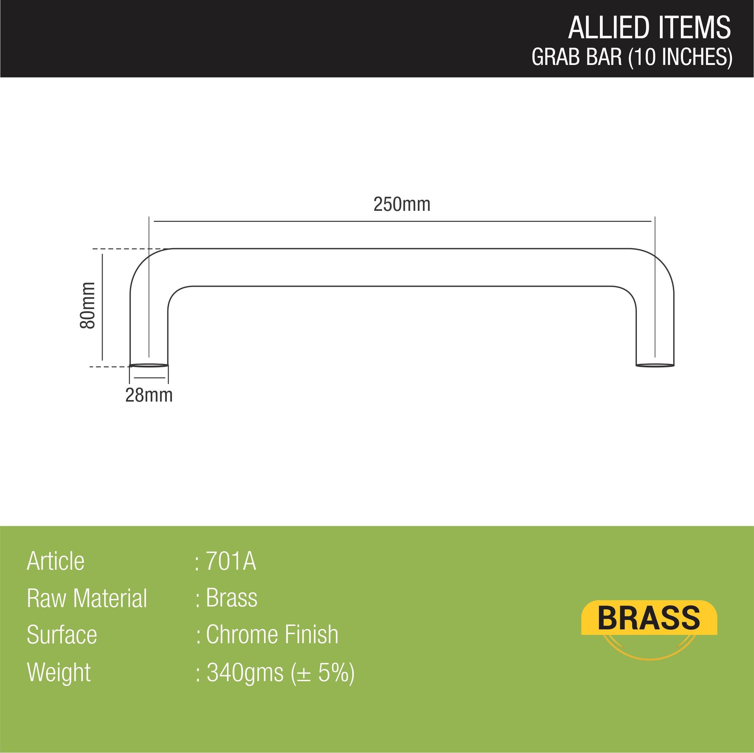 Brass Grab Bar (10 Inches) sizes and dimensions