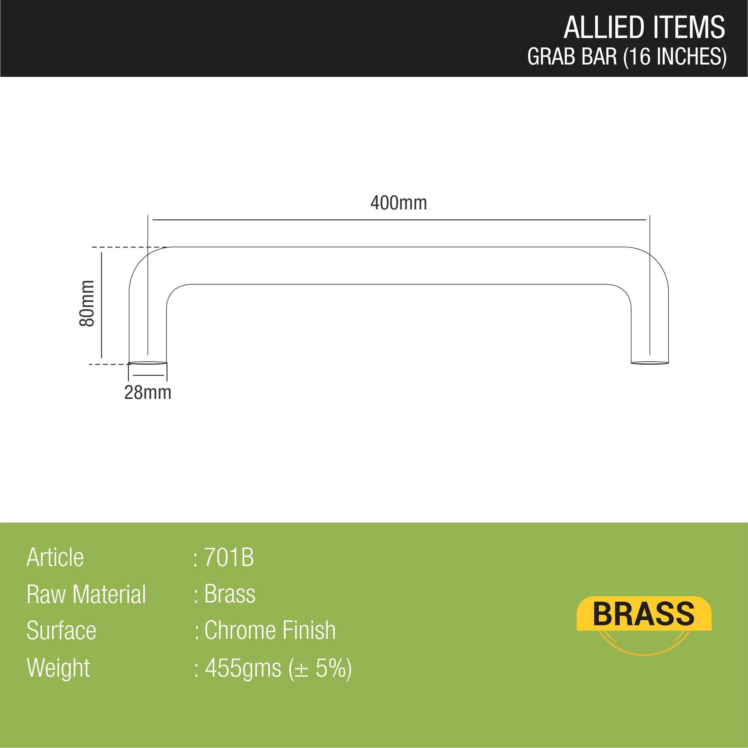 Brass Grab Bar (16 Inches) sizes and dimensions