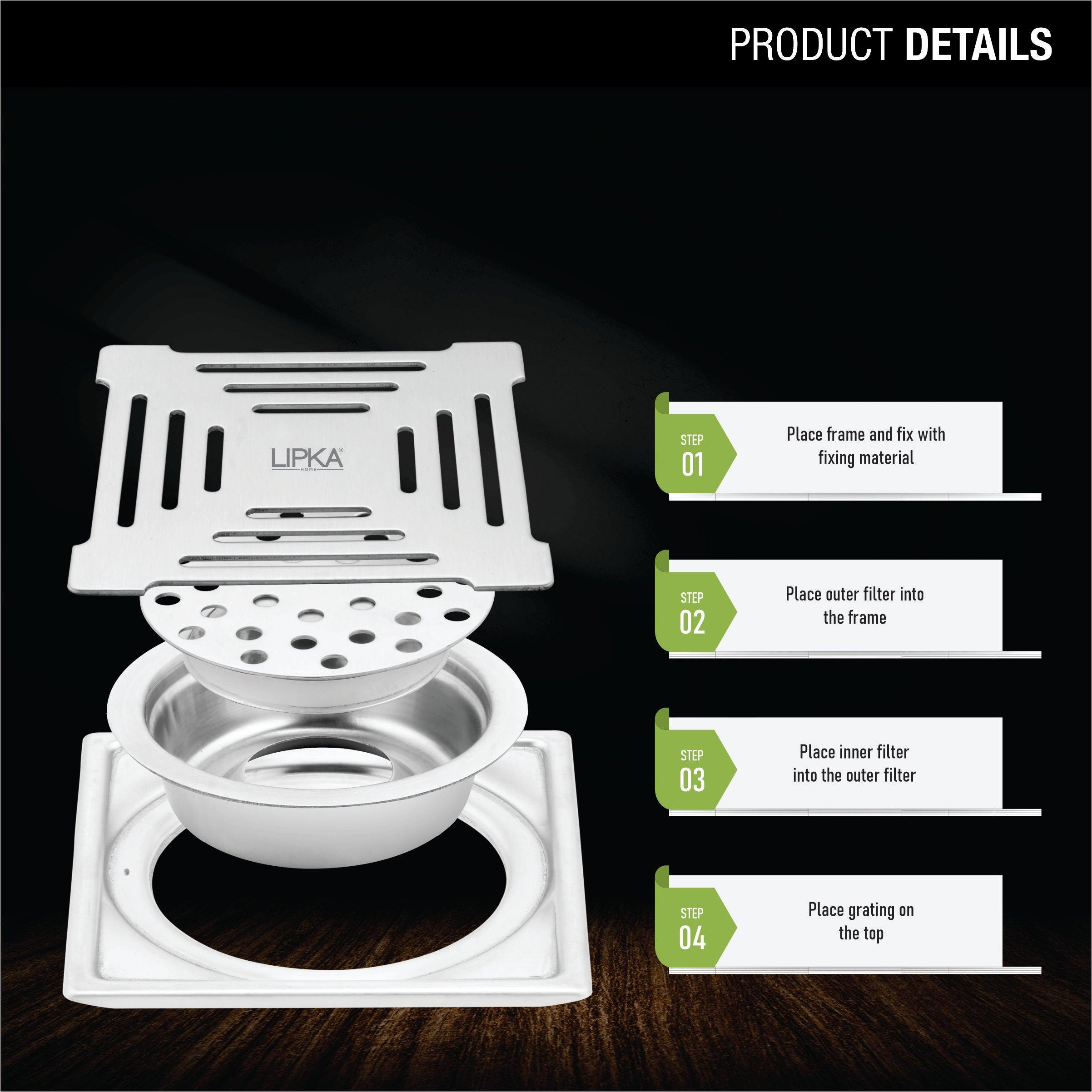 Green Exclusive Square Floor Drain (5 x 5 Inches) with Cockroach Trap product details