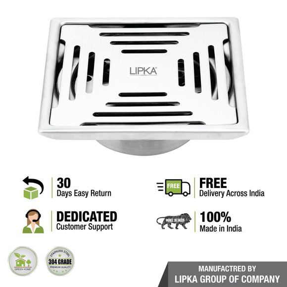 Green Exclusive Square Floor Drain (6 x 6 Inches) with Cockroach Trap - LIPKA - Lipka Home