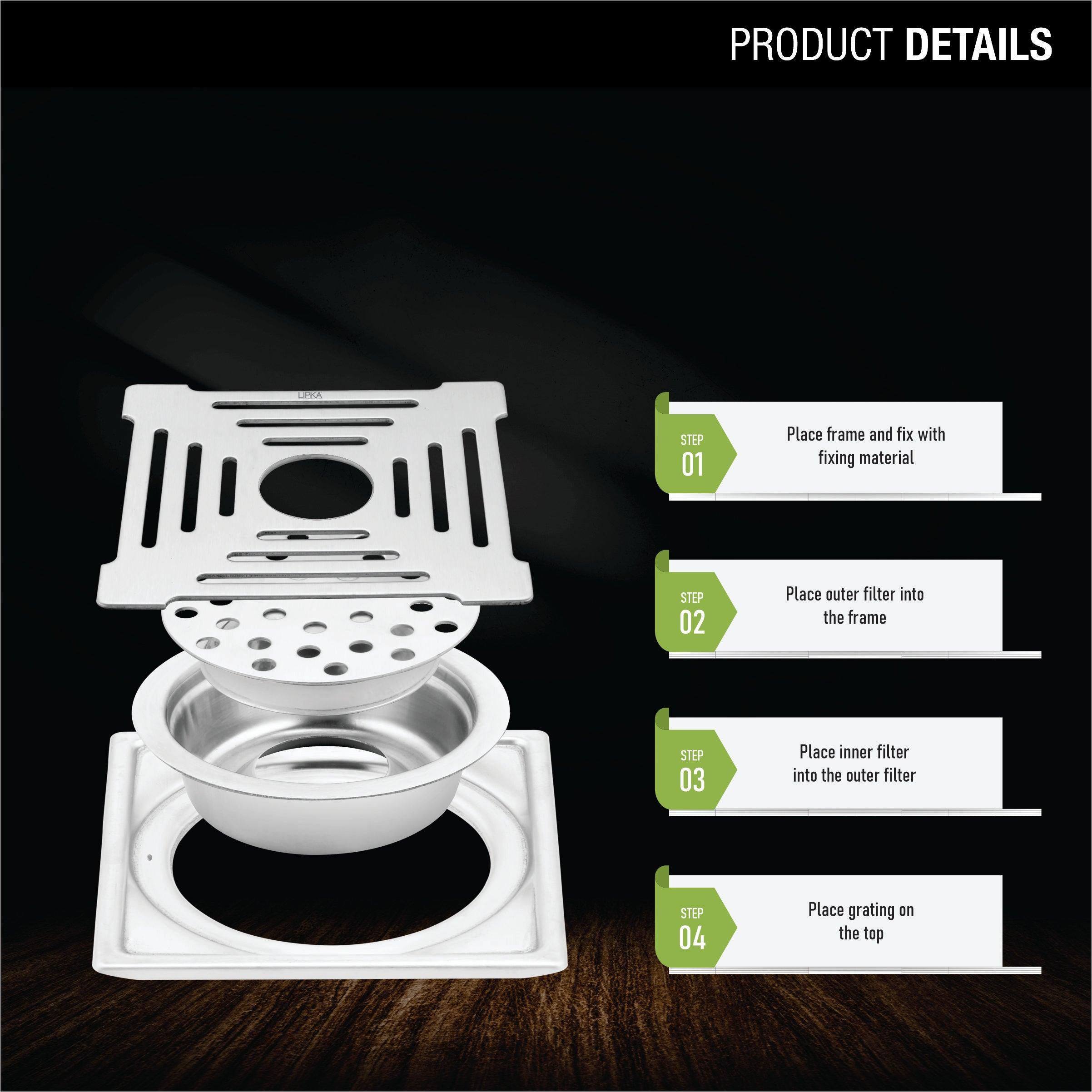 Green Exclusive Square Floor Drain (6 x 6 Inches) with Hole and Cockroach Trap product details