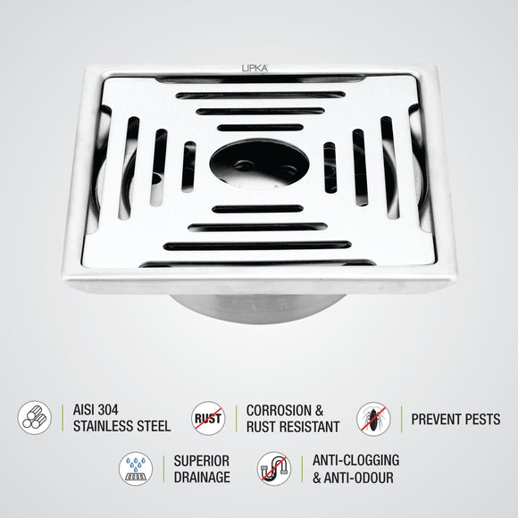 Green Exclusive Square Floor Drain (6 x 6 Inches) with Hole and Cockroach Trap - LIPKA - Lipka Home