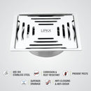 Green Exclusive Square Flat Cut Floor Drain (5 x 5 Inches) with Cockroach Trap - LIPKA - Lipka Home