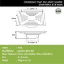 Green Exclusive Square Flat Cut Floor Drain (6 x 6 Inches) with Cockroach Trap - LIPKA - Lipka Home