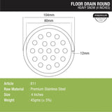 Heavy Snow Round Floor Drain (4 Inches) dimensions and sizes