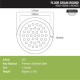 Heavy Snow Round Floor Drain (5 inches) dimensions and sizes