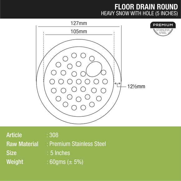 Heavy Snow Round Floor Drain with Hole (5 inches) - LIPKA - Lipka Home