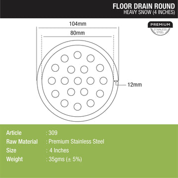 Heavy Snow Round Flat Cut Floor Drain (4 inches) - LIPKA - Lipka Home