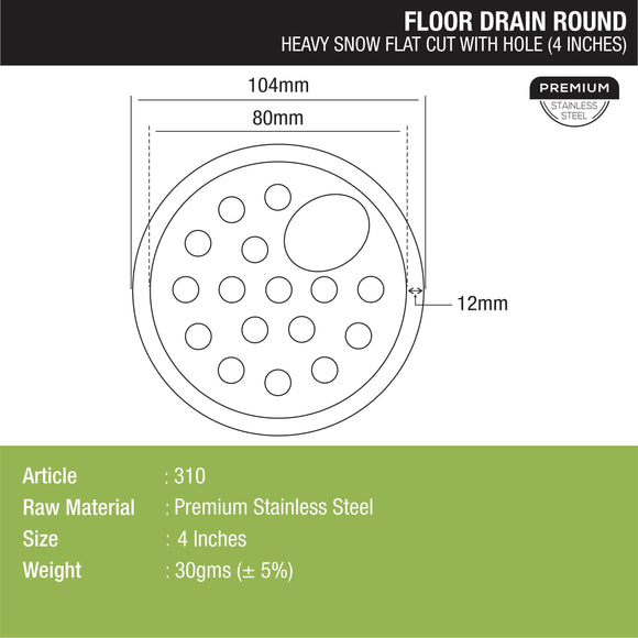 Heavy Snow Round Flat Cut Floor Drain with Hole (4 inches) - LIPKA - Lipka Home