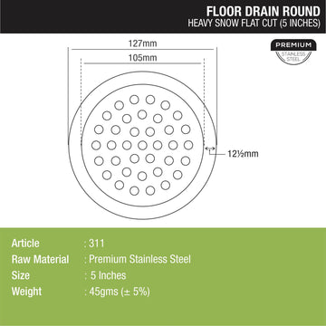 Heavy Snow Round Flat Cut Floor Drain (5 inches) - LIPKA - Lipka Home