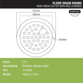 Heavy Snow Round Flat Cut Floor Drain with Hole (5 inches) - LIPKA - Lipka Home