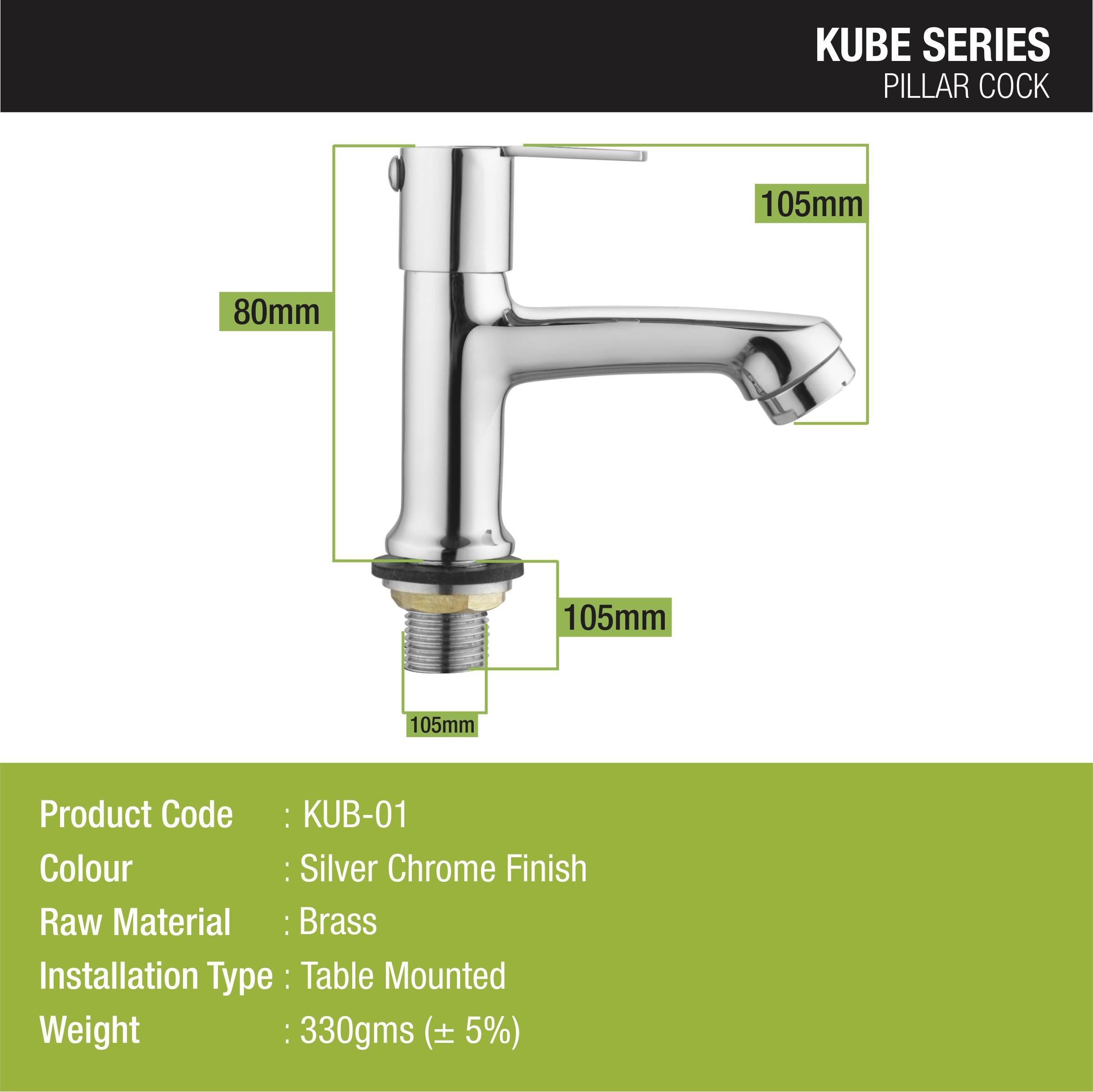 Kube Pillar Tap Brass Faucet sizes and dimensions 