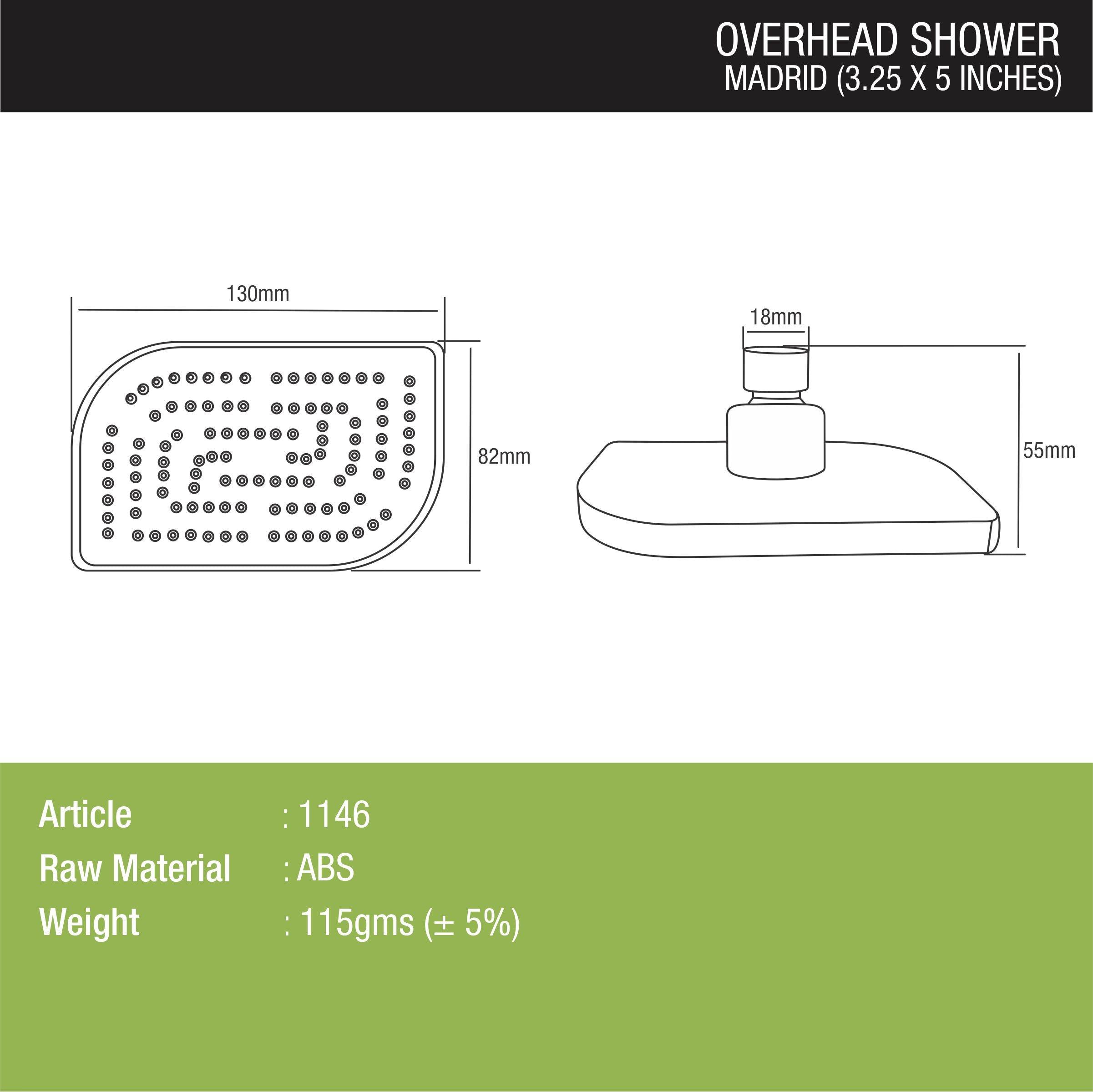 Madrid Overhead Shower (3.25 x 5 Inches) dimensions and sizes