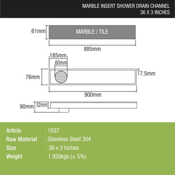 Marble Insert Shower Drain Channel (36 x 3 Inches) - LIPKA - Lipka Home