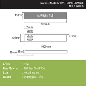 Marble Insert Shower Drain Channel (40 x 5 Inches) - LIPKA - Lipka Home