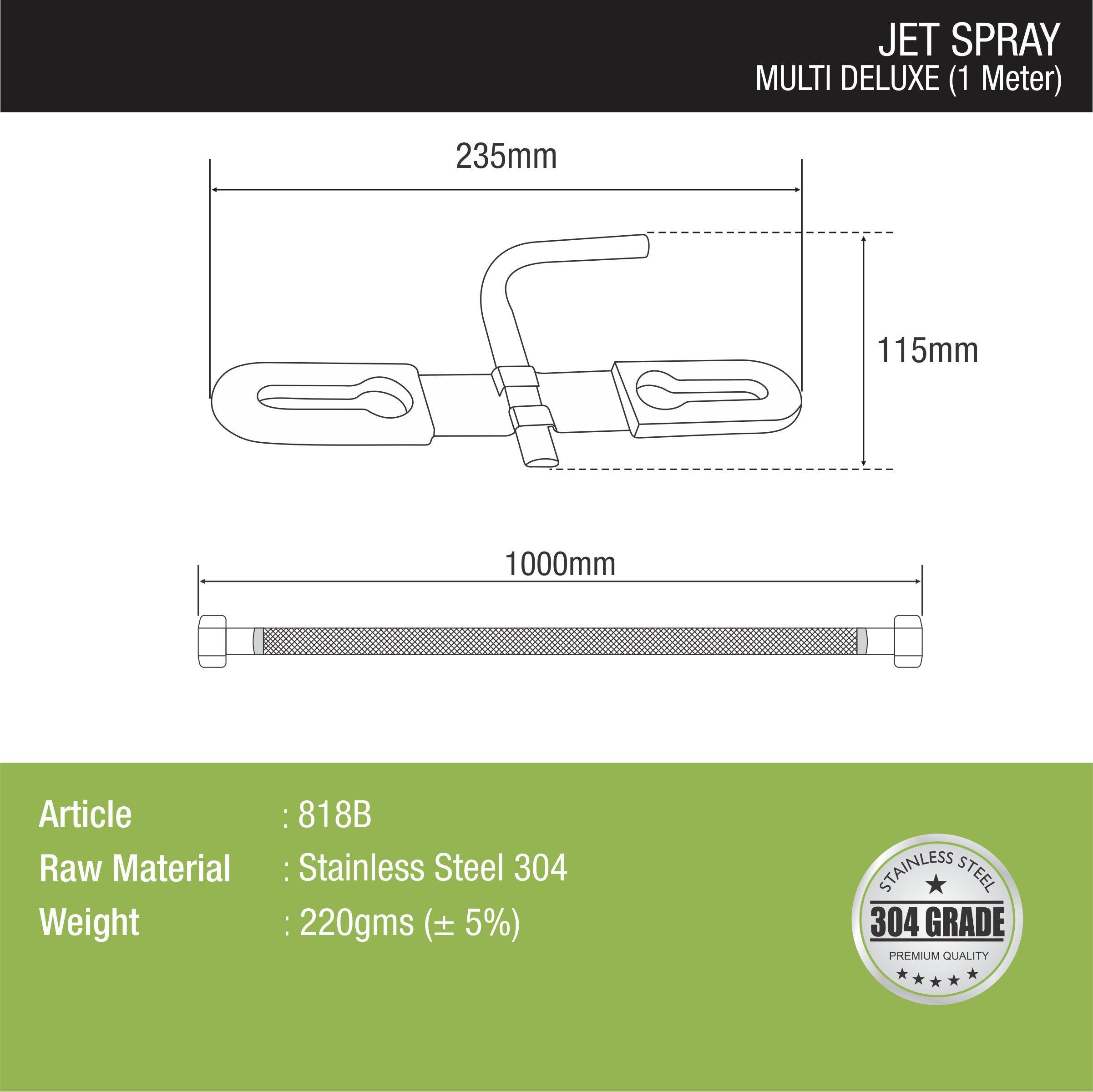 Multi Deluxe Jet Spray with 304SS Holder & 1 Meter Hose dimensions and sizes