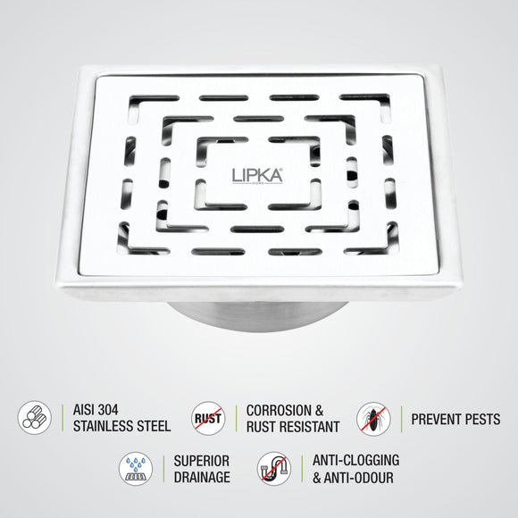 Orange Exclusive Square Floor Drain (5 x 5 Inches) with Cockroach Trap - LIPKA - Lipka Home
