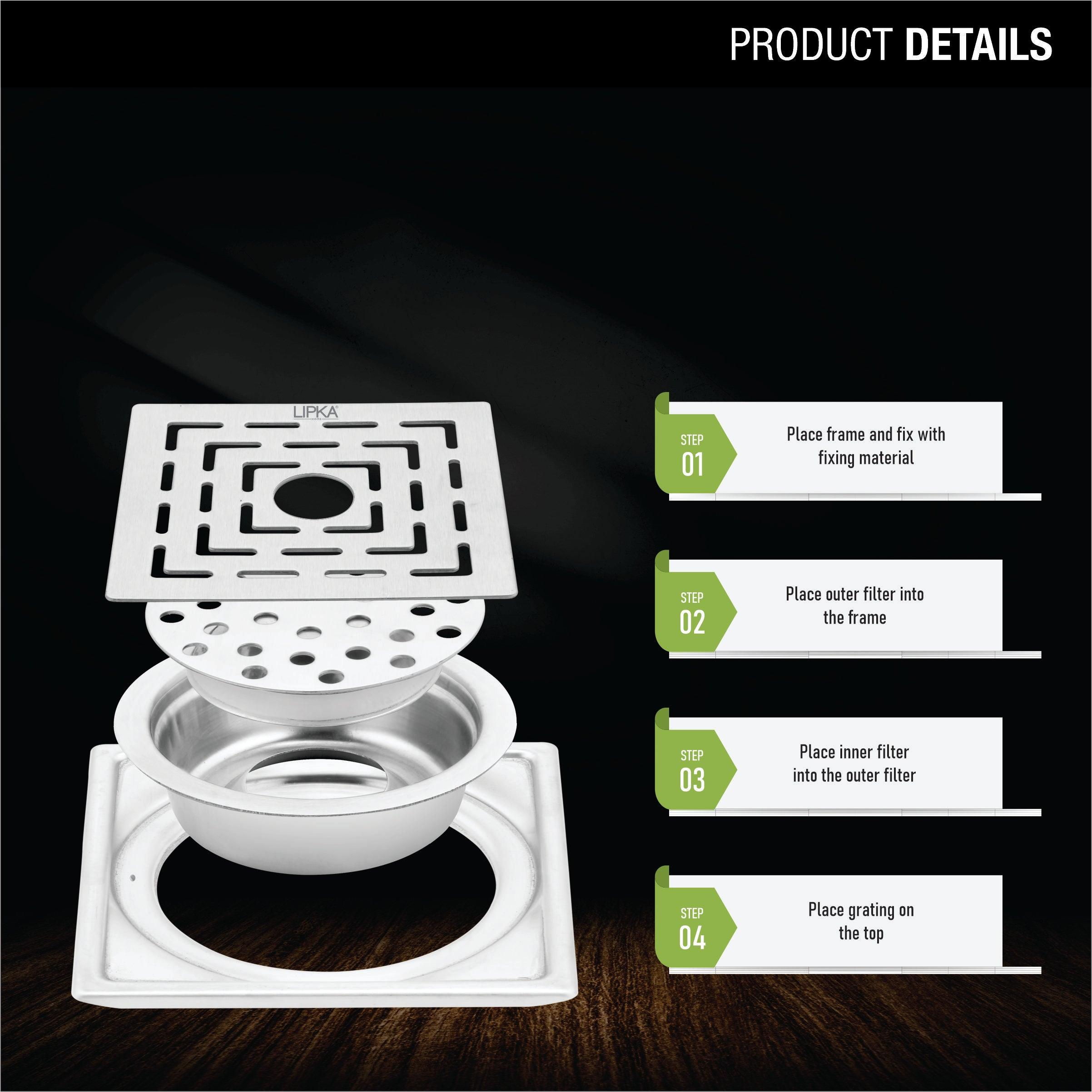 Orange Exclusive Square Floor Drain (5 x 5 Inches) with Hole and Cockroach Trap product details