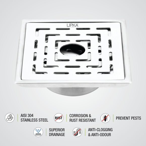Orange Exclusive Square Floor Drain (5 x 5 Inches) with Hole and Cockroach Trap - LIPKA - Lipka Home
