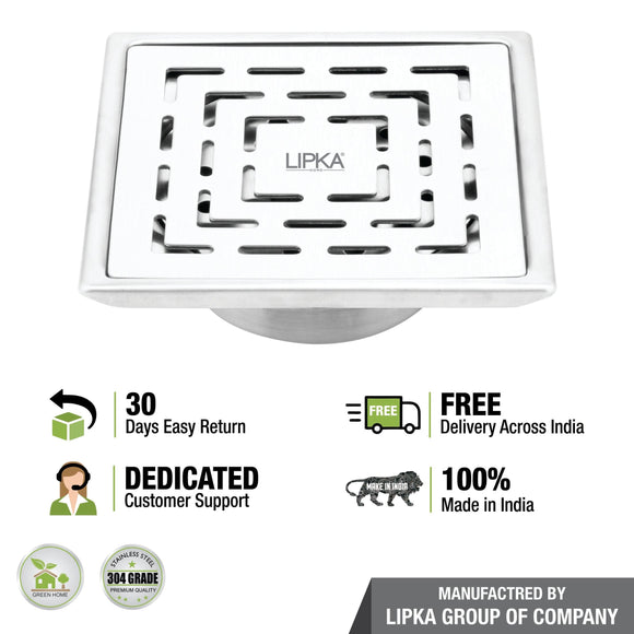 Orange Exclusive Square Floor Drain (6 x 6 Inches) with Cockroach Trap - LIPKA - Lipka Home