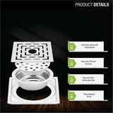 Orange Exclusive Square Floor Drain (6 x 6 Inches) with Hole and Cockroach Trap product details