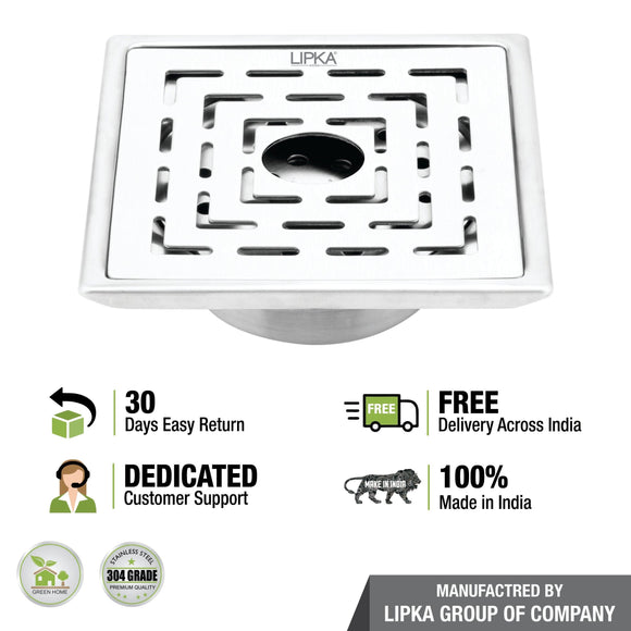 Orange Exclusive Square Floor Drain (6 x 6 Inches) with Hole and Cockroach Trap - LIPKA - Lipka Home