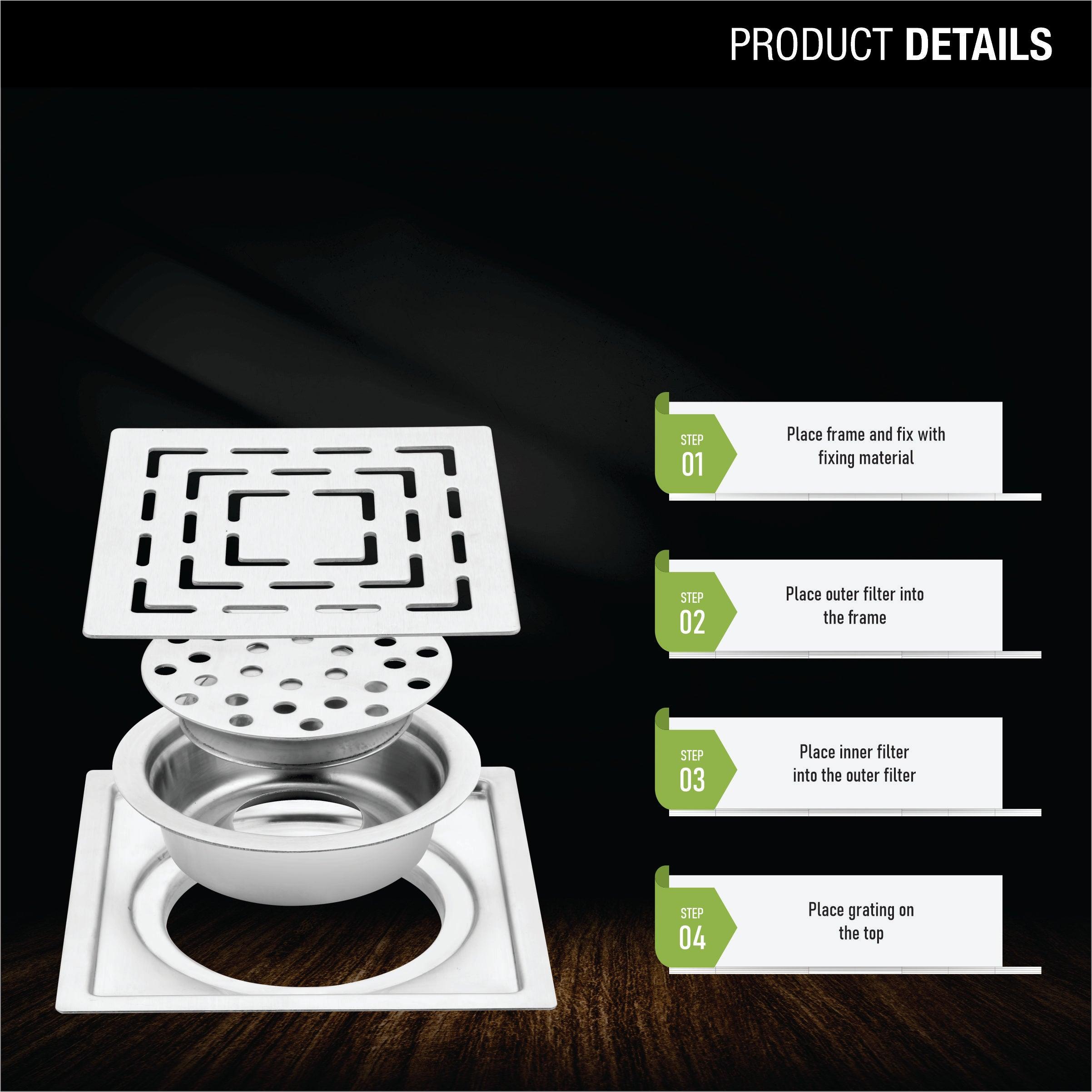 Orange Exclusive Square Flat Cut Floor Drain (5 x 5 Inches) with Cockroach Trap product details