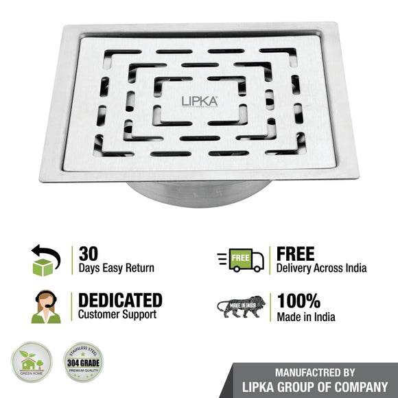 Orange Exclusive Square Flat Cut Floor Drain (5 x 5 Inches) with Cockroach Trap - LIPKA - Lipka Home
