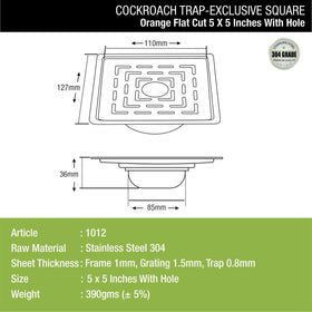 Orange Exclusive Square Flat Cut Floor Drain (5 Inches) with Cockroach Trap And Hole - LIPKA - Lipka Home