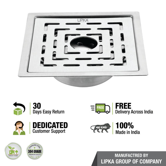 Orange Exclusive Square Flat Cut Floor Drain (5 Inches) with Cockroach Trap And Hole - LIPKA - Lipka Home