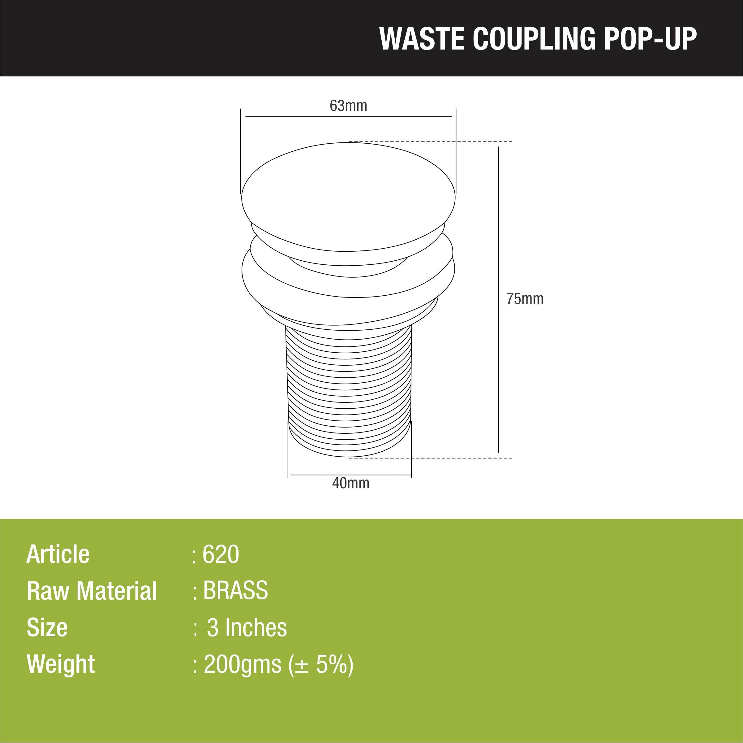 Pop-Up Brass Waste Coupling (3 Inches) sizes and dimensions