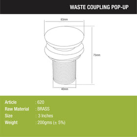 Pop-Up Brass Waste Coupling (3 Inches) - LIPKA - Lipka Home