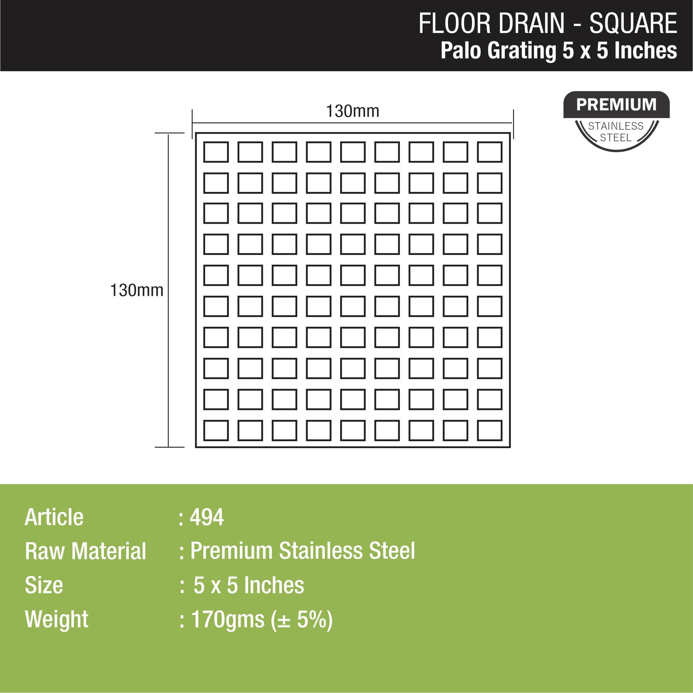 Palo Grating Top (5 x 5 Inches) dimensions and sizes