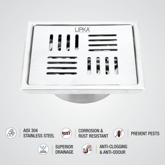 Pink Exclusive Square Floor Drain (5 x 5 Inches) with Cockroach Trap - LIPKA - Lipka Home