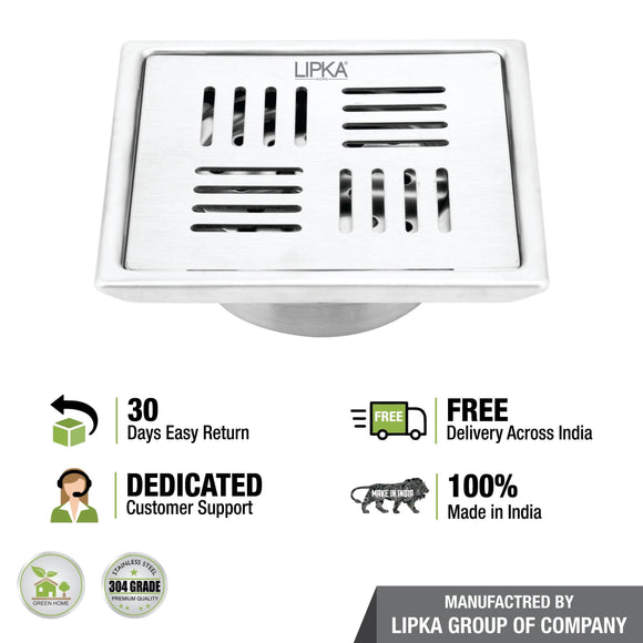 Pink Exclusive Square Floor Drain (5 x 5 Inches) with Cockroach Trap - LIPKA - Lipka Home