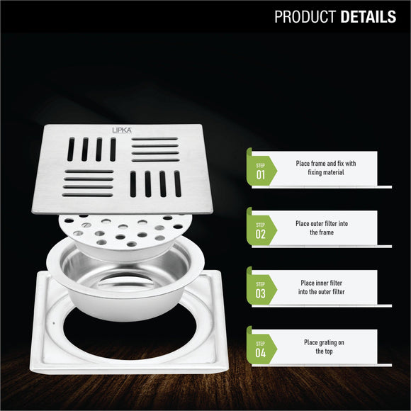 Pink Exclusive Square Floor Drain (6 x 6 Inches) with Cockroach Trap - LIPKA - Lipka Home