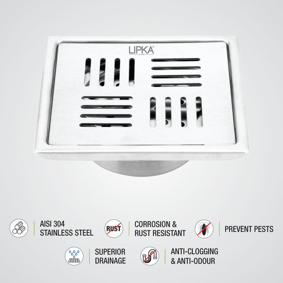 Pink Exclusive Square Floor Drain (6 x 6 Inches) with Cockroach Trap - LIPKA - Lipka Home