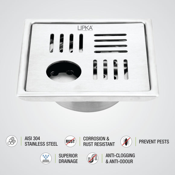 Pink Exclusive Square Floor Drain (6 x 6 Inches) with Hole and Cockroach Trap - LIPKA - Lipka Home