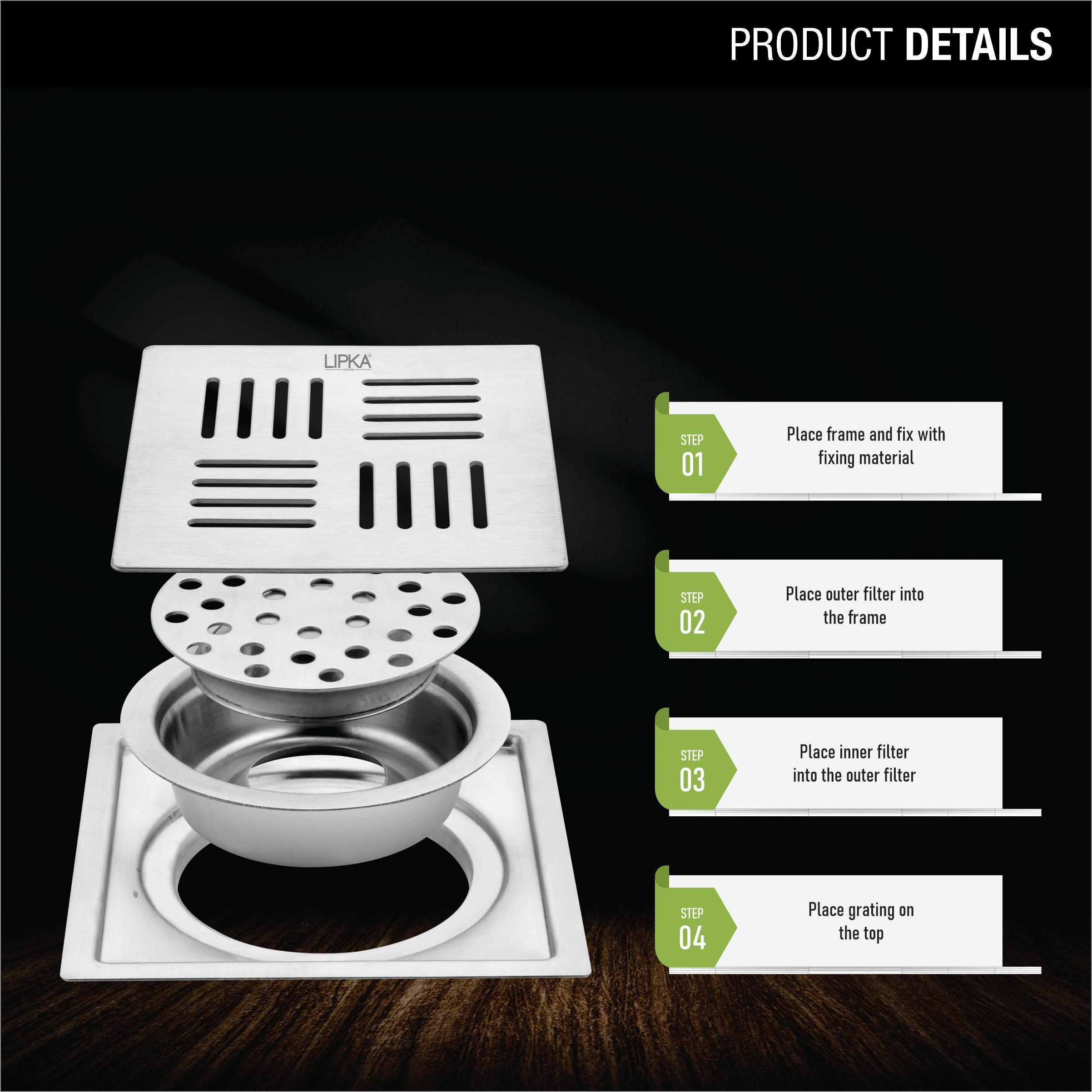 Pink Exclusive Square Flat Cut Floor Drain (5 x 5 Inches) with Cockroach Trap product details