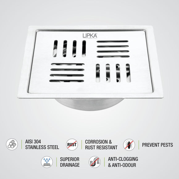 Pink Exclusive Square Flat Cut Floor Drain (5 x 5 Inches) with Cockroach Trap - LIPKA - Lipka Home